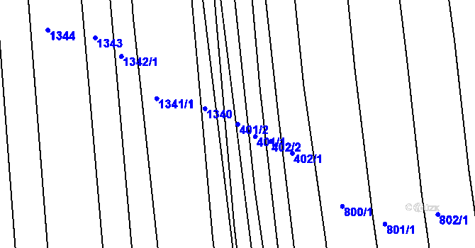 Parcela st. 401/2 v KÚ Hrušky u Brna, Katastrální mapa