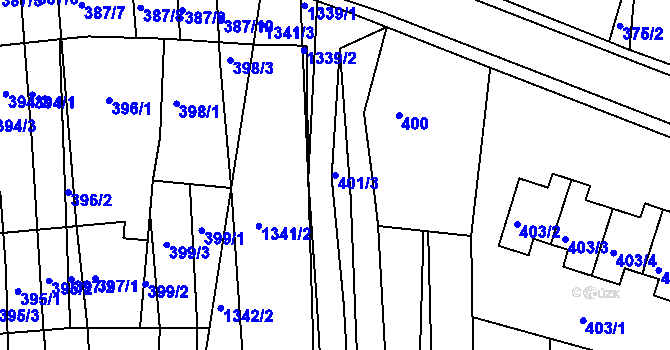 Parcela st. 401/3 v KÚ Hrušky u Brna, Katastrální mapa