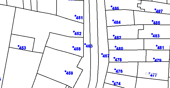 Parcela st. 463 v KÚ Hrušky u Brna, Katastrální mapa