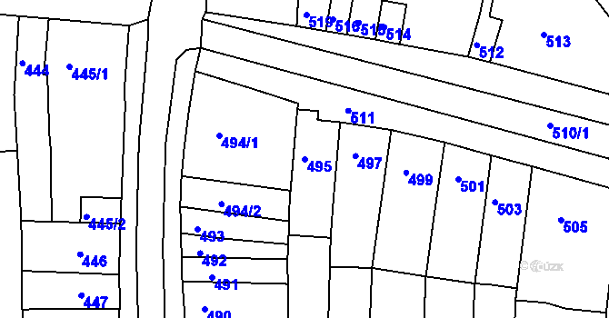 Parcela st. 495 v KÚ Hrušky u Brna, Katastrální mapa
