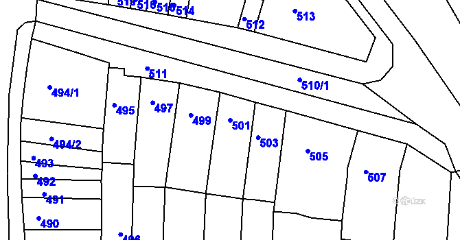 Parcela st. 501 v KÚ Hrušky u Brna, Katastrální mapa