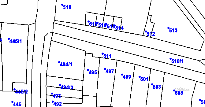 Parcela st. 511 v KÚ Hrušky u Brna, Katastrální mapa