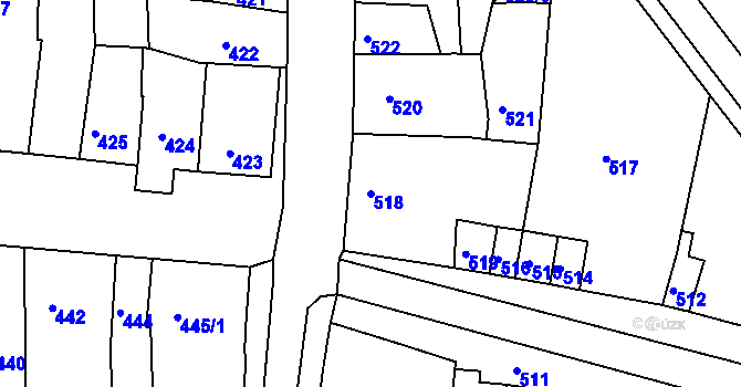 Parcela st. 518 v KÚ Hrušky u Brna, Katastrální mapa
