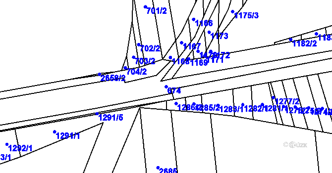 Parcela st. 674 v KÚ Hrušky u Brna, Katastrální mapa