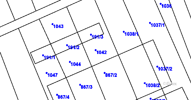 Parcela st. 1042 v KÚ Hrušky u Brna, Katastrální mapa