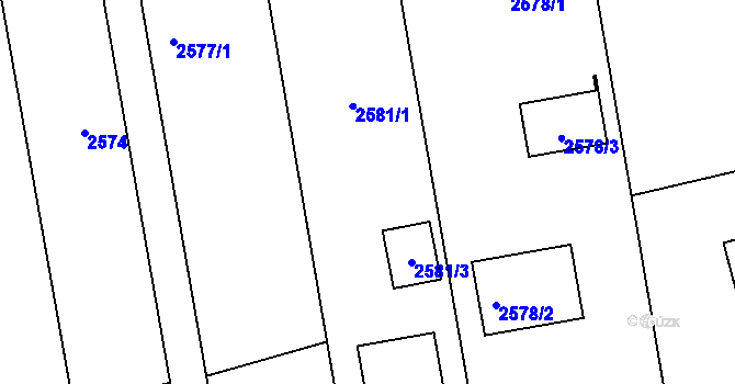 Parcela st. 2581 v KÚ Hrušky u Brna, Katastrální mapa