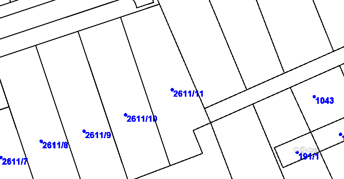 Parcela st. 2611/11 v KÚ Hrušky u Brna, Katastrální mapa