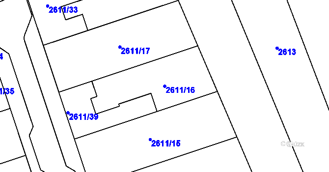 Parcela st. 2611/16 v KÚ Hrušky u Brna, Katastrální mapa