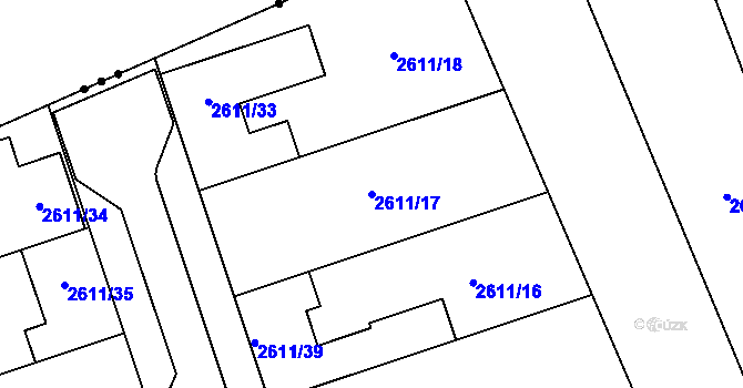 Parcela st. 2611/17 v KÚ Hrušky u Brna, Katastrální mapa