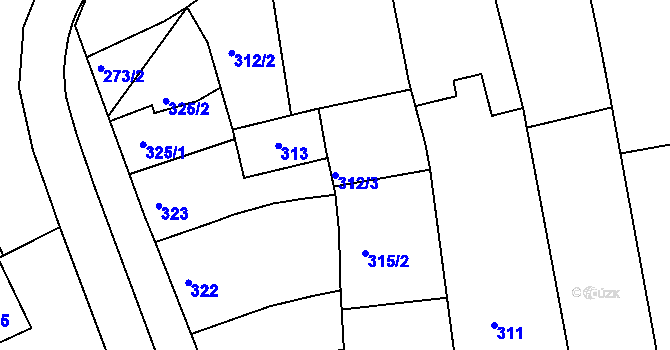 Parcela st. 312/3 v KÚ Hrušky u Brna, Katastrální mapa