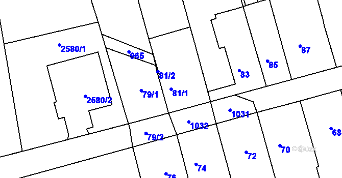 Parcela st. 81/1 v KÚ Hrušky u Brna, Katastrální mapa