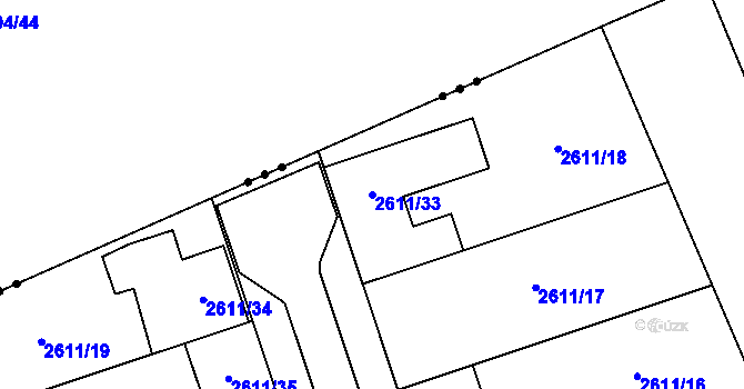 Parcela st. 2611/33 v KÚ Hrušky u Brna, Katastrální mapa