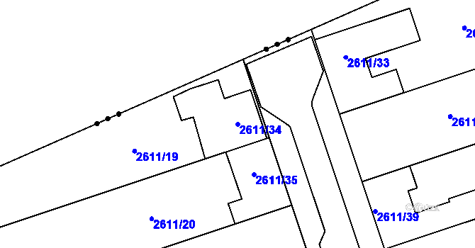 Parcela st. 2611/34 v KÚ Hrušky u Brna, Katastrální mapa