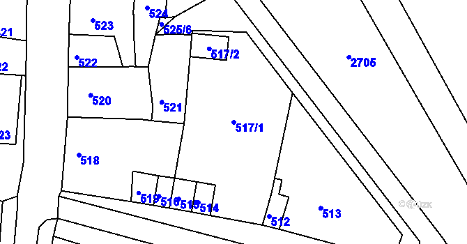 Parcela st. 517/1 v KÚ Hrušky u Brna, Katastrální mapa