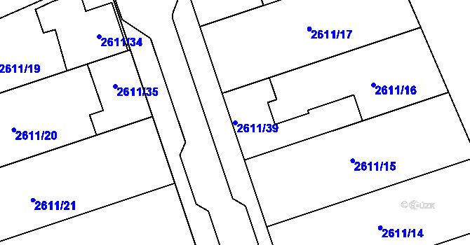 Parcela st. 2611/39 v KÚ Hrušky u Brna, Katastrální mapa