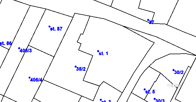 Parcela st. 1 v KÚ Hrušov nad Jizerou, Katastrální mapa