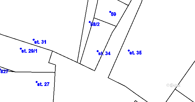 Parcela st. 34 v KÚ Hrušov nad Jizerou, Katastrální mapa