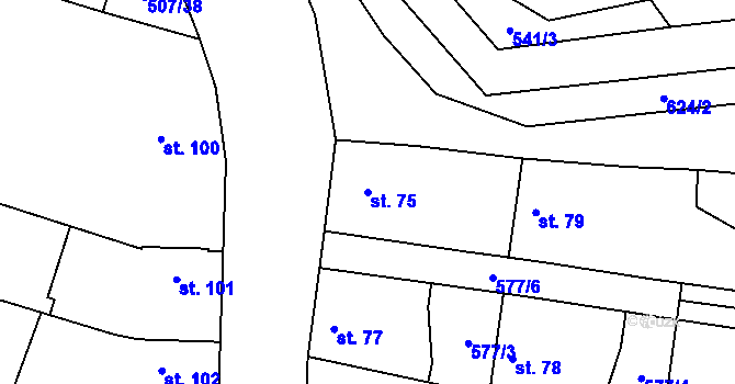 Parcela st. 75 v KÚ Hrušov nad Jizerou, Katastrální mapa