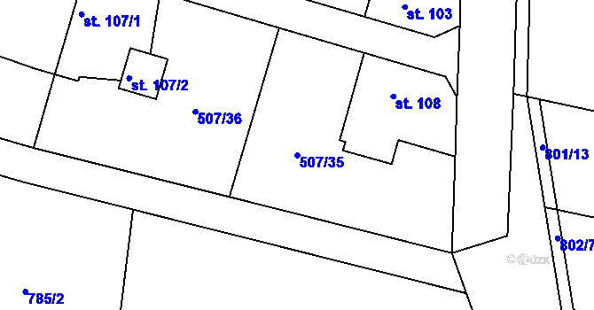 Parcela st. 507/35 v KÚ Hrušov nad Jizerou, Katastrální mapa