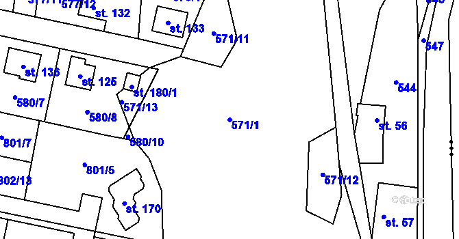 Parcela st. 571/1 v KÚ Hrušov nad Jizerou, Katastrální mapa