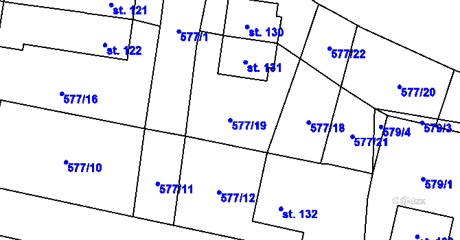 Parcela st. 577/19 v KÚ Hrušov nad Jizerou, Katastrální mapa