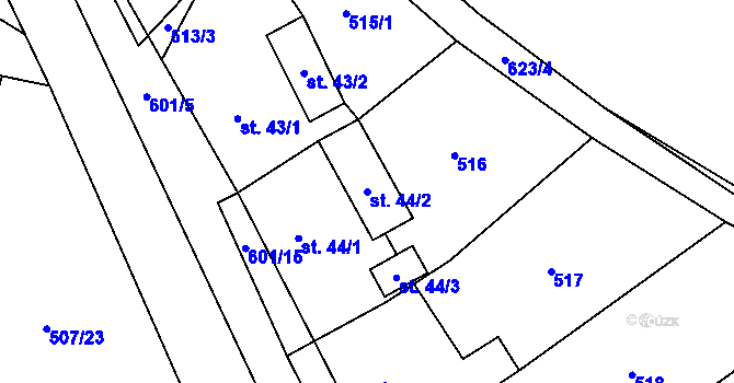 Parcela st. 44/2 v KÚ Hrušov nad Jizerou, Katastrální mapa