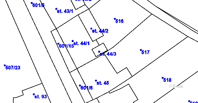 Parcela st. 44/3 v KÚ Hrušov nad Jizerou, Katastrální mapa