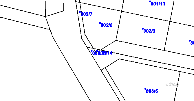 Parcela st. 803/14 v KÚ Hrušov nad Jizerou, Katastrální mapa
