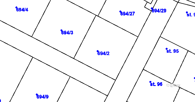 Parcela st. 694/2 v KÚ Hrušov nad Jizerou, Katastrální mapa
