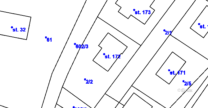 Parcela st. 172 v KÚ Hrušov nad Jizerou, Katastrální mapa
