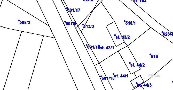 Parcela st. 601/18 v KÚ Hrušov nad Jizerou, Katastrální mapa