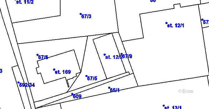 Parcela st. 12/2 v KÚ Hrušová, Katastrální mapa
