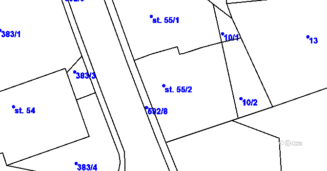 Parcela st. 55/2 v KÚ Hrušová, Katastrální mapa