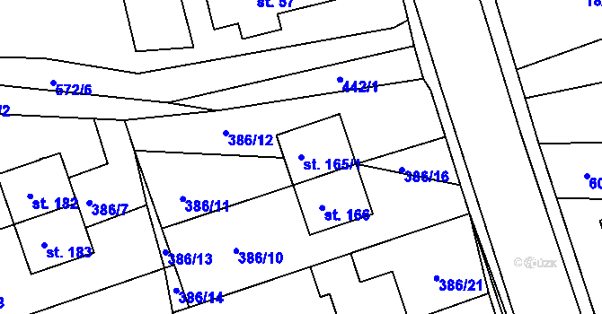 Parcela st. 165/1 v KÚ Hrušová, Katastrální mapa