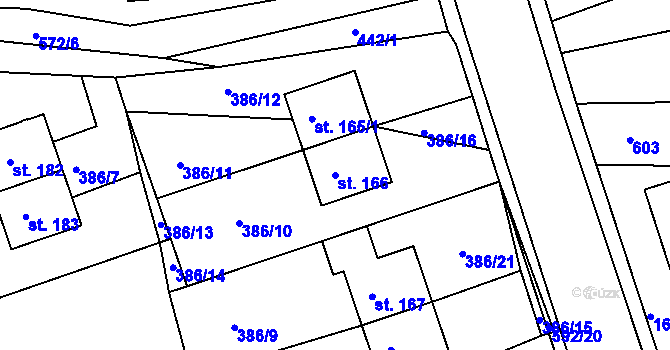 Parcela st. 166 v KÚ Hrušová, Katastrální mapa