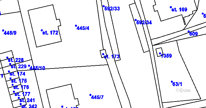 Parcela st. 173 v KÚ Hrušová, Katastrální mapa