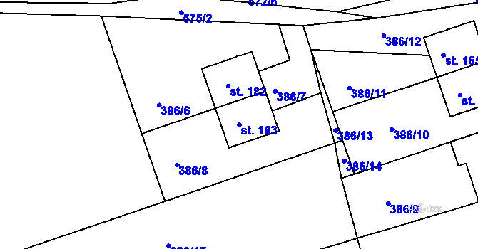 Parcela st. 183 v KÚ Hrušová, Katastrální mapa