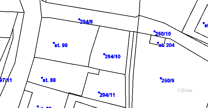 Parcela st. 294/10 v KÚ Hrušová, Katastrální mapa