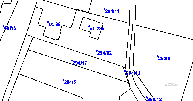 Parcela st. 294/12 v KÚ Hrušová, Katastrální mapa