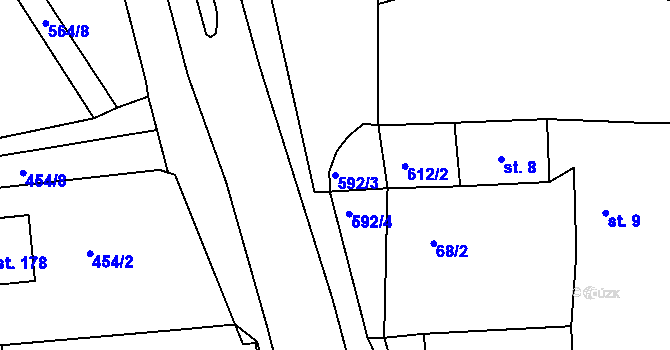 Parcela st. 592/3 v KÚ Hrušová, Katastrální mapa