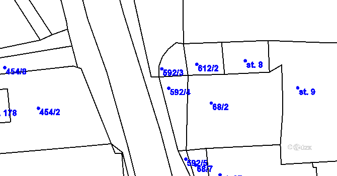 Parcela st. 592/4 v KÚ Hrušová, Katastrální mapa