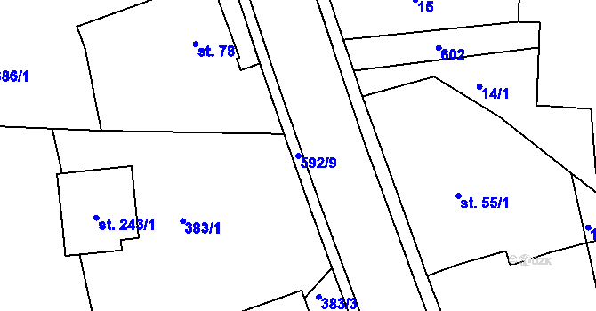 Parcela st. 592/9 v KÚ Hrušová, Katastrální mapa