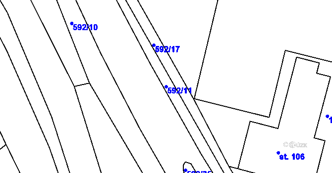 Parcela st. 592/11 v KÚ Hrušová, Katastrální mapa