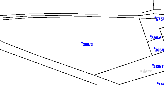 Parcela st. 386/3 v KÚ Hrušová, Katastrální mapa