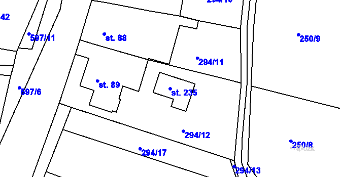 Parcela st. 235 v KÚ Hrušová, Katastrální mapa