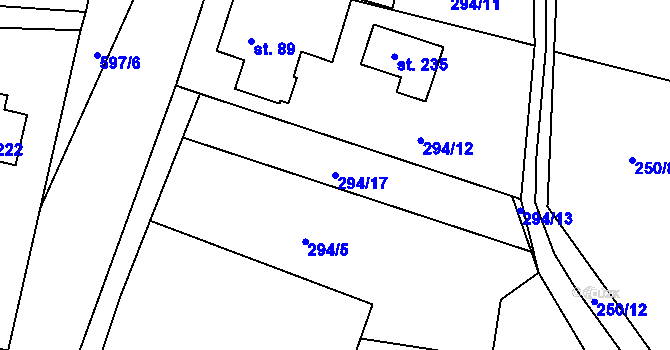 Parcela st. 294/17 v KÚ Hrušová, Katastrální mapa