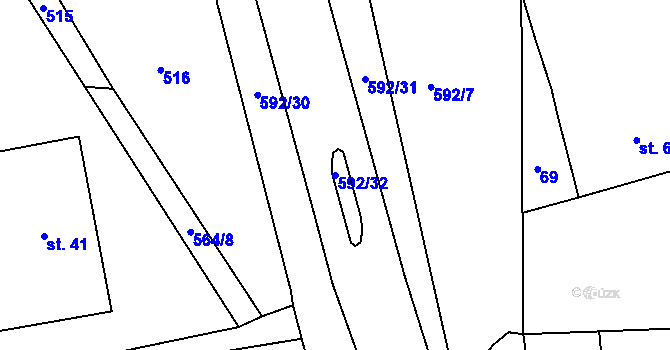 Parcela st. 592/32 v KÚ Hrušová, Katastrální mapa