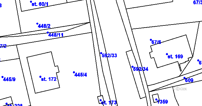 Parcela st. 592/33 v KÚ Hrušová, Katastrální mapa