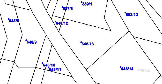 Parcela st. 648/13 v KÚ Hrušová, Katastrální mapa