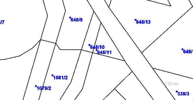 Parcela st. 648/11 v KÚ Hrušová, Katastrální mapa